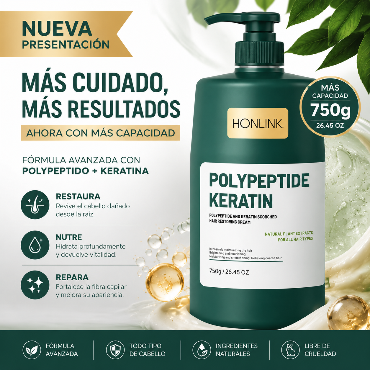 HONLINK CON POLYPETIDE Y KERATINA ELIMINA CABELLO MUERTO