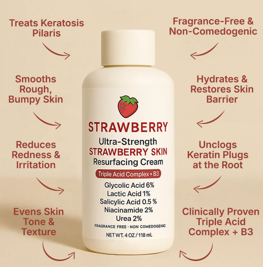 CREAM STRAWBERRY- COMPLEJO AVANZADO DE TRIPLE ACIDO PARA LA QUERATOSIS PILARIS - ACNE - MANCHAS.