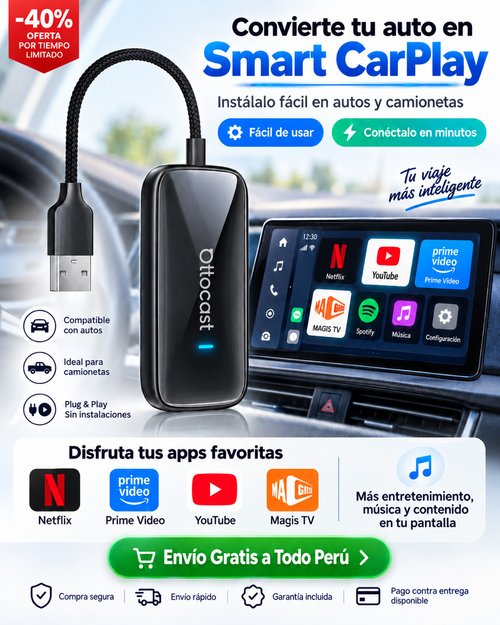 OTTOCAST – Netflix, YouTube y CarPlay/Android Auto inalámbrico